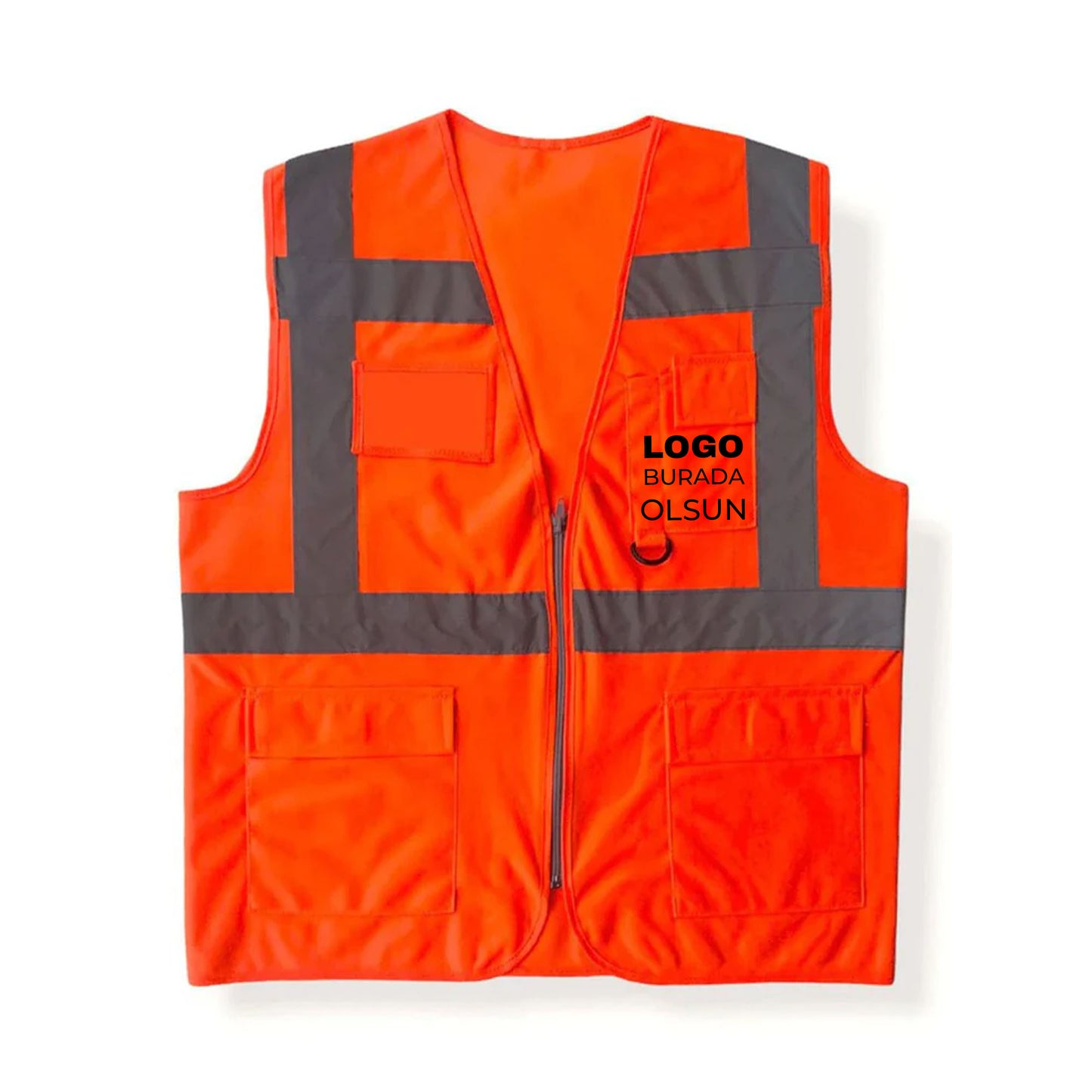 Logo Baskılı Reflektörlü Mühendis Yeleği Turuncu Baskılı Toptan