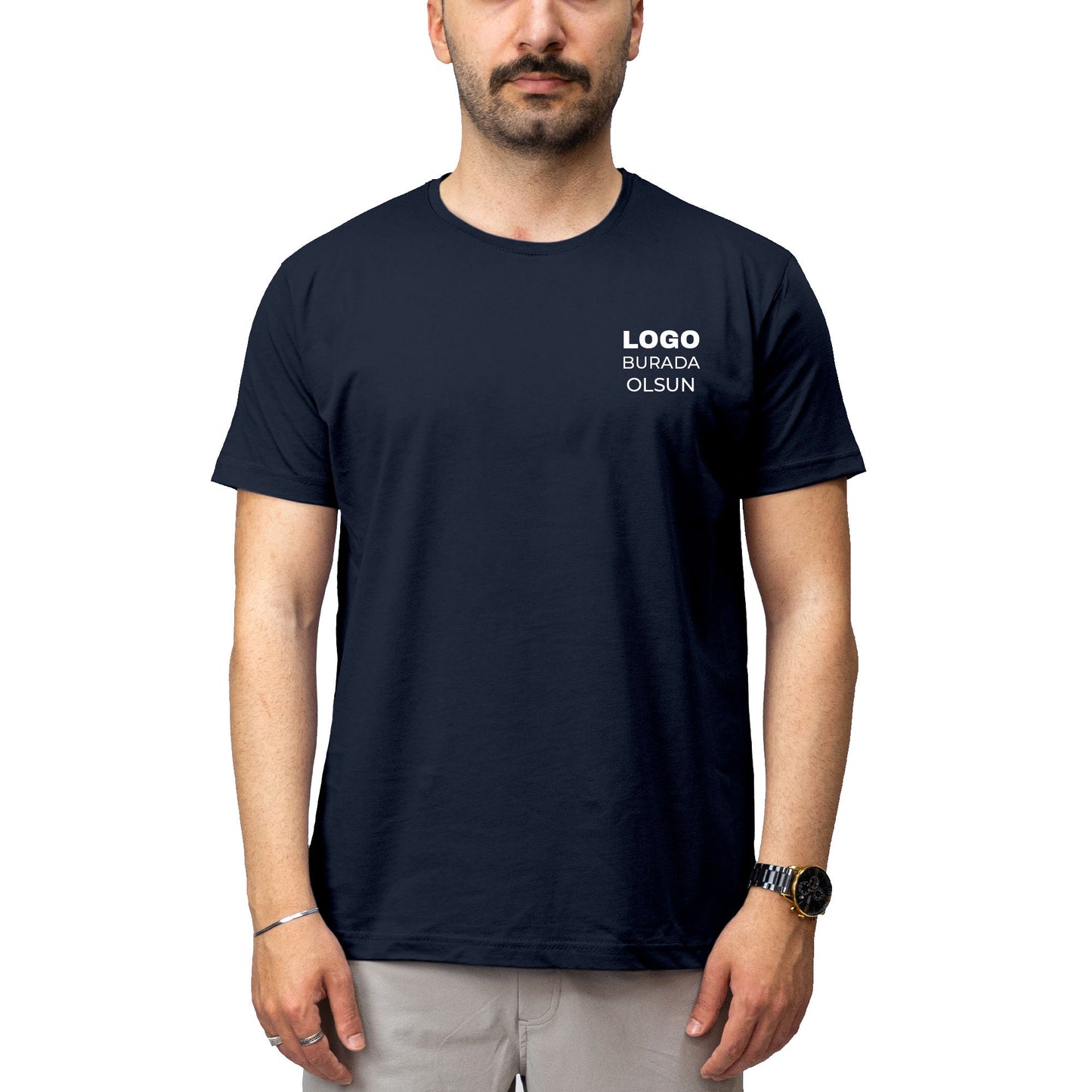 Logo Baskılı Lacivert Tişört Toptan