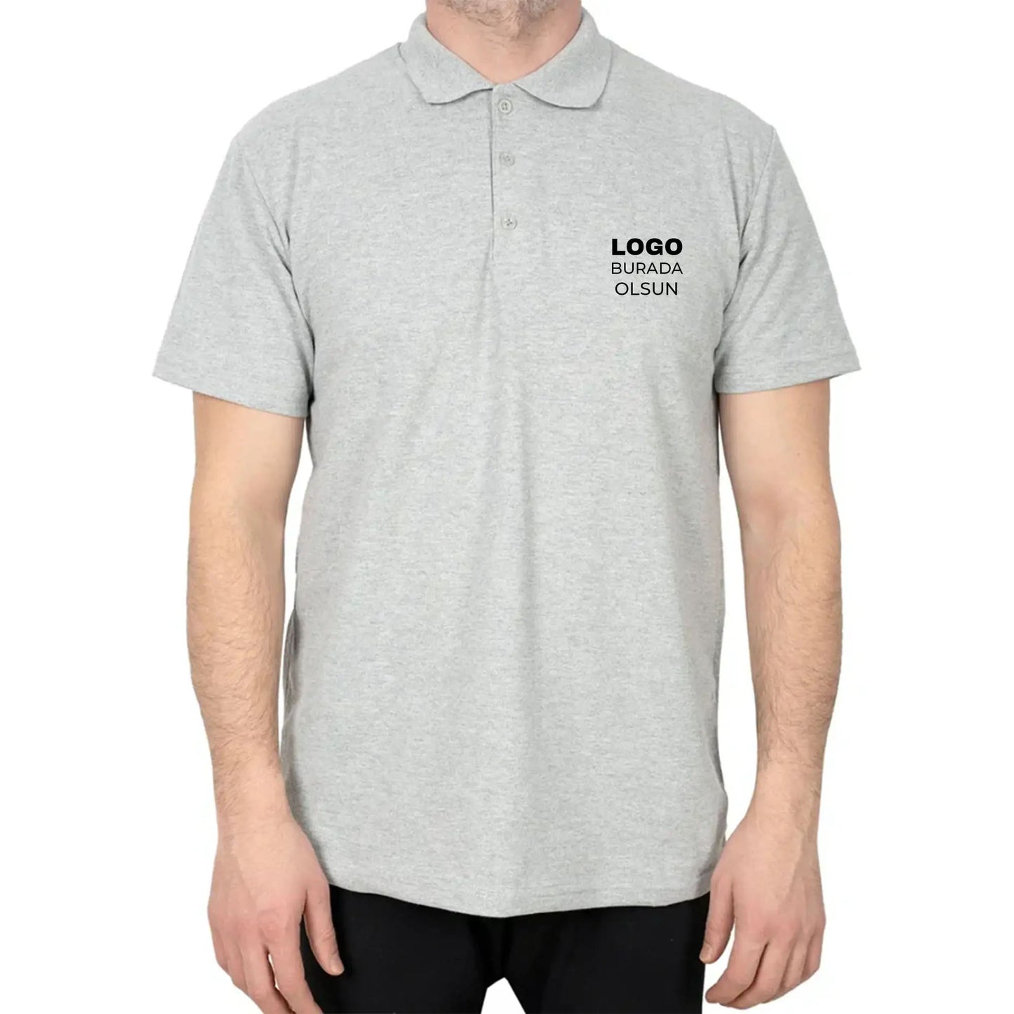 Logo Baskılı Polo Yaka Gri Tişört Toptan
