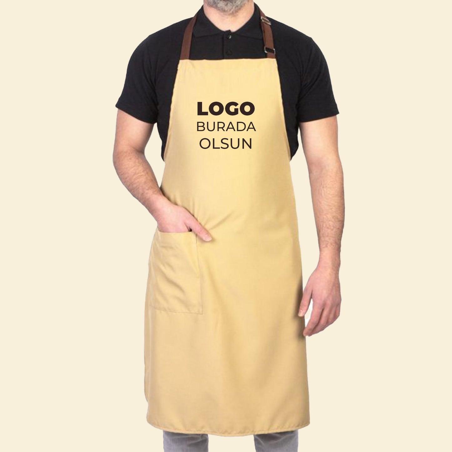 Mutfak Önlüğü Ayarlanabilir Krem Renk Kahverengi Boyun Askısı Toptan