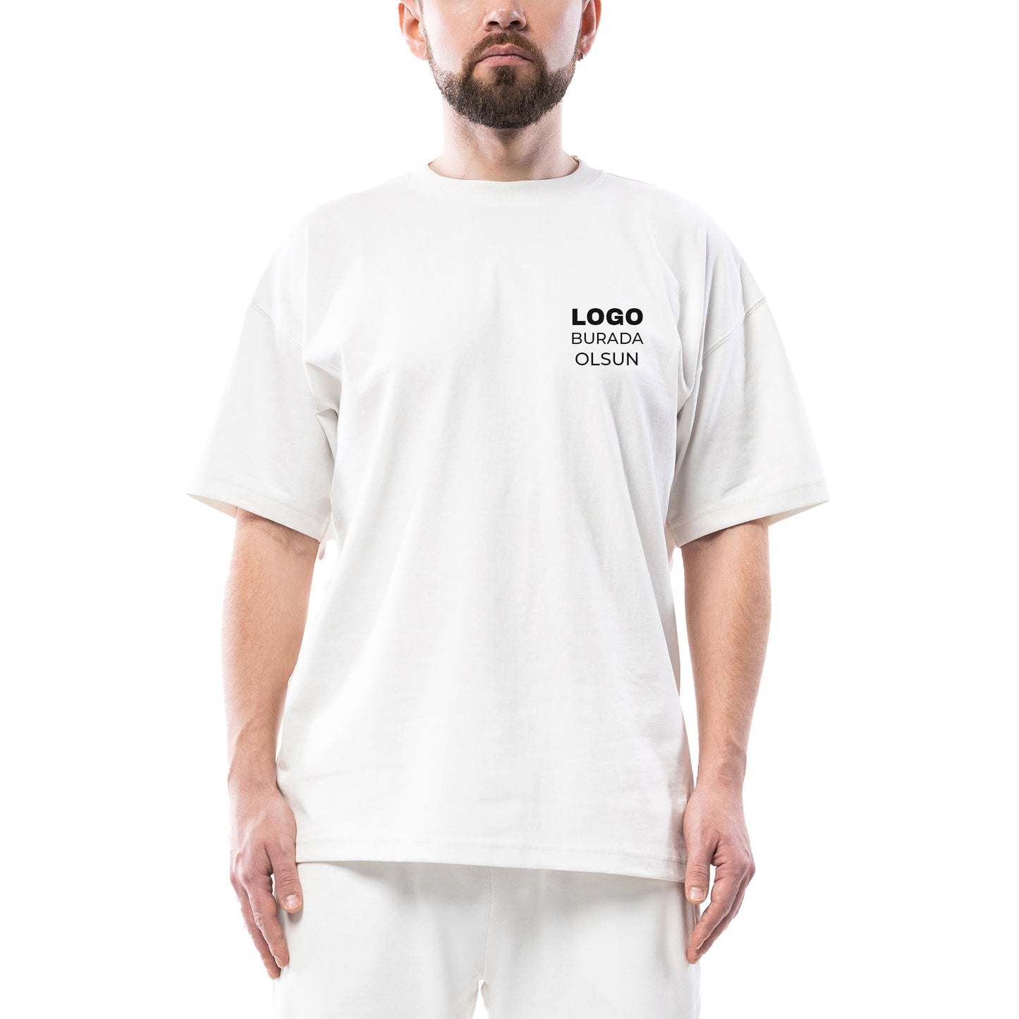 Logo Baskılı Oversize Beyaz Tişört Toptan