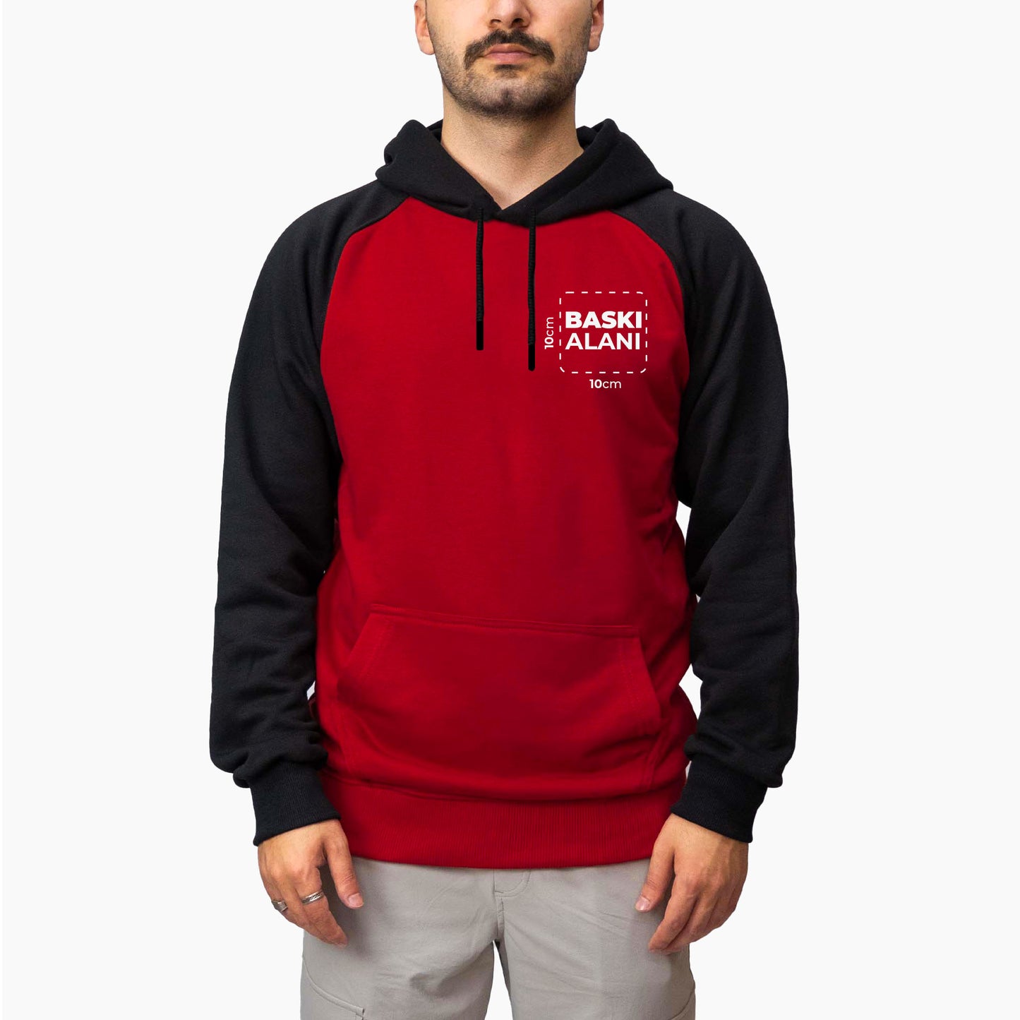 Baskılı Reglan Gövde Kapşonlu Sweatshirt Kırmızı Toptan