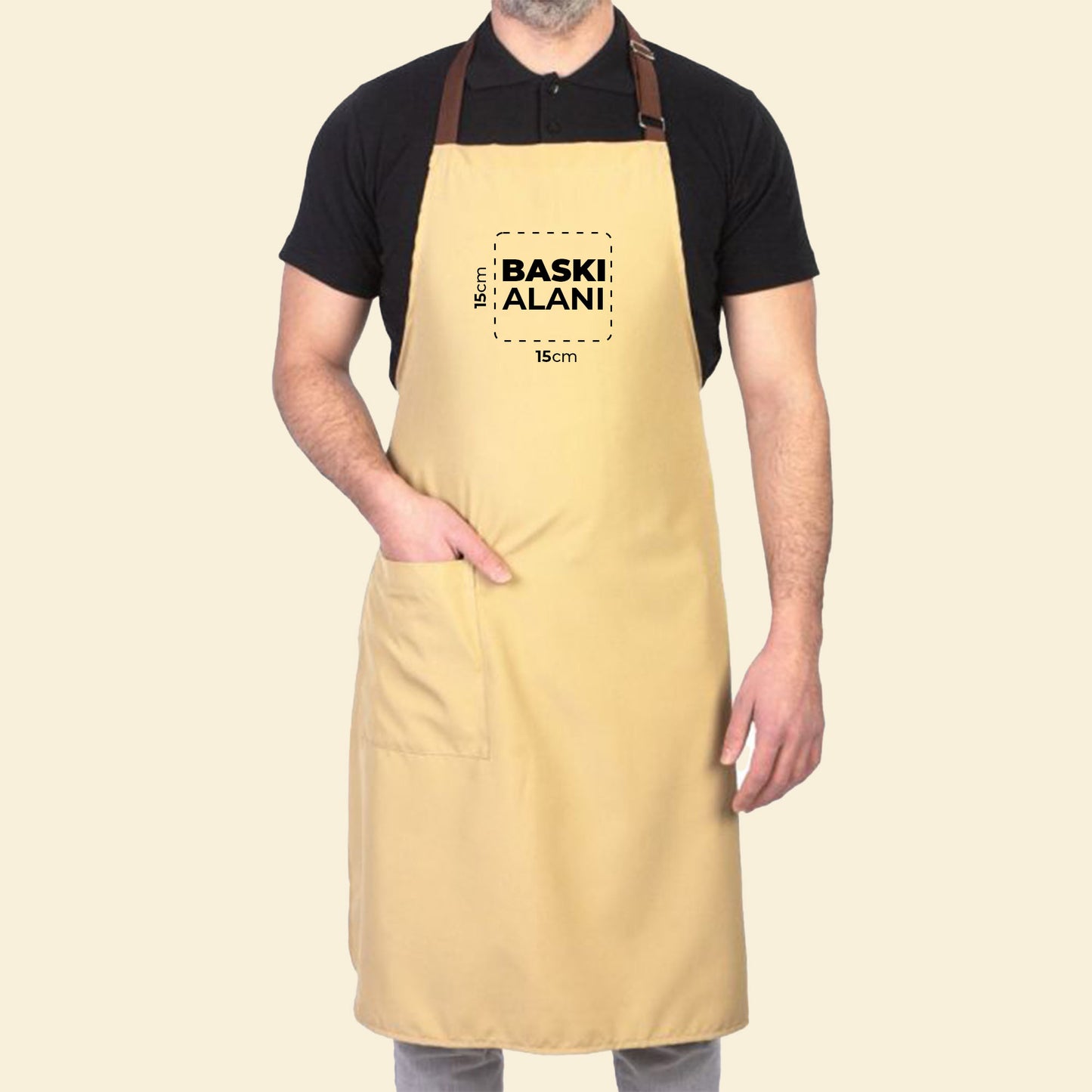 Mutfak Önlüğü Ayarlanabilir Krem Renk Kahverengi Boyun Askısı Toptan