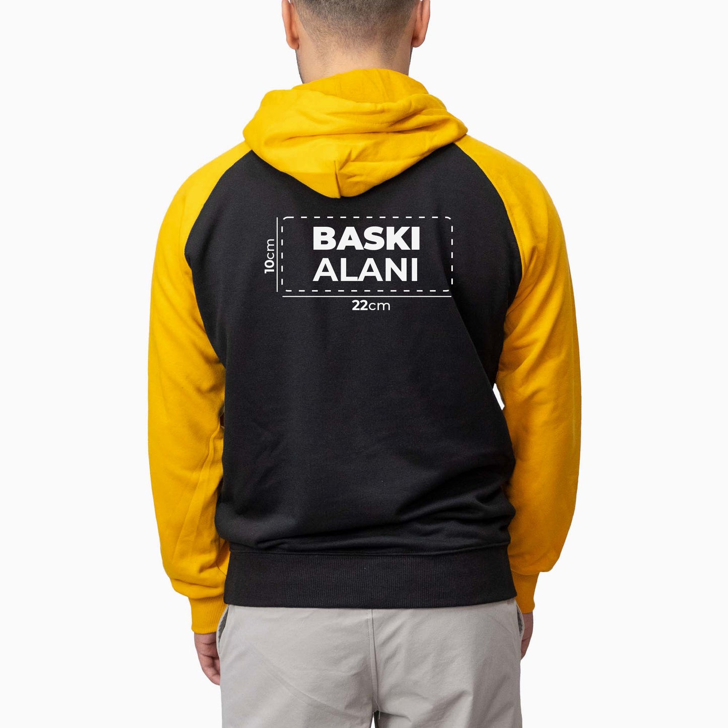Baskılı Reglan Kol Kapşonlu Sweatshirt Sarı Toptan