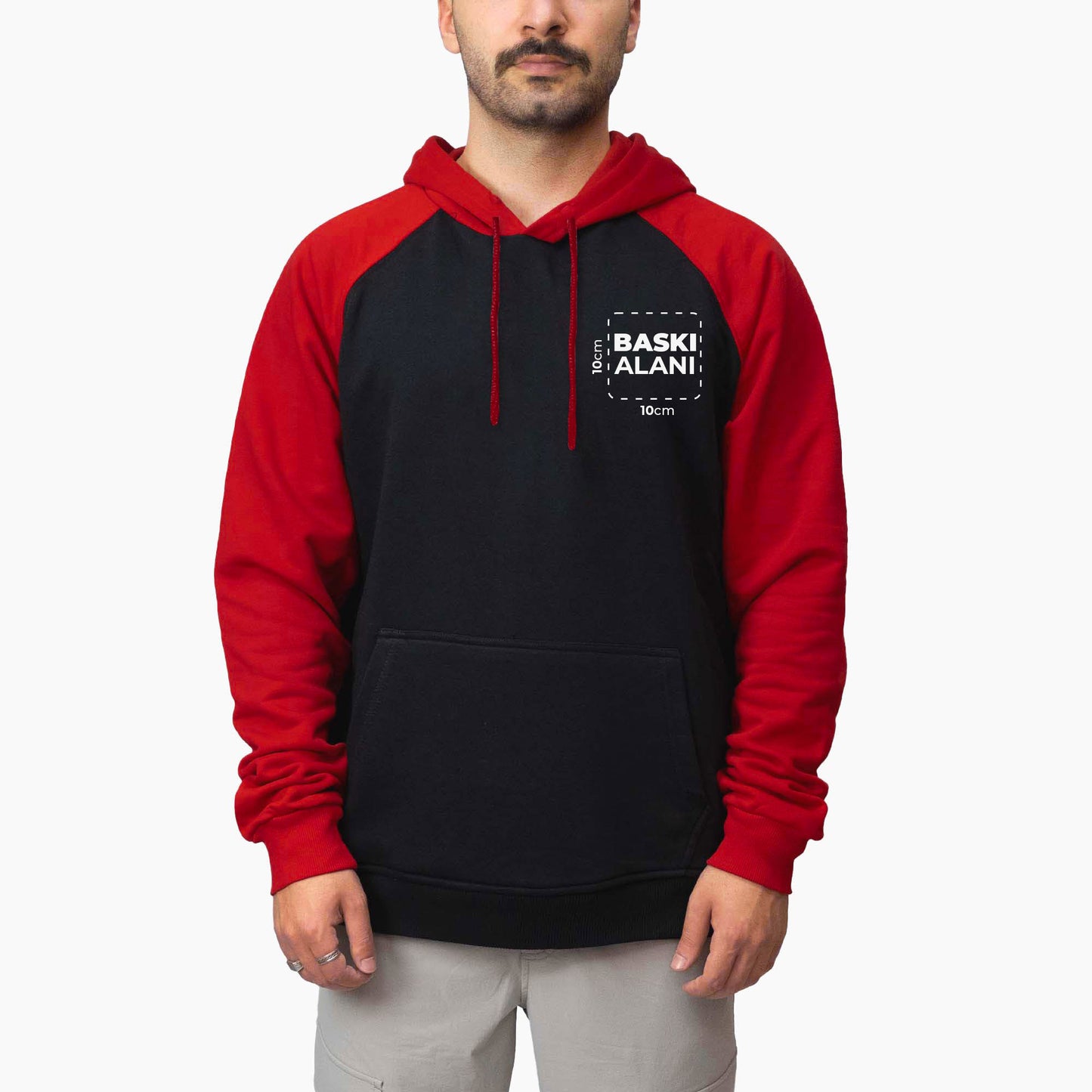 Baskılı Reglan Kol Kapşonlu Sweatshirt Kırmızı Toptan
