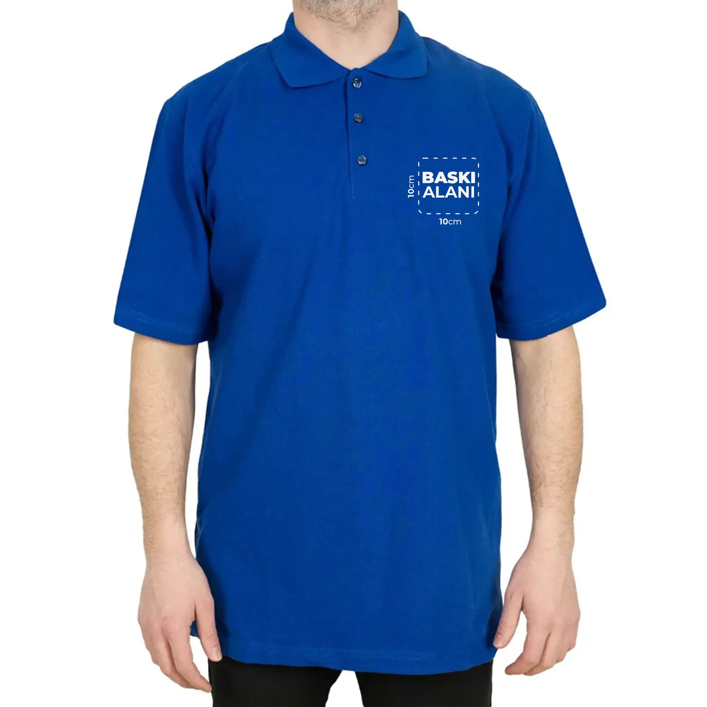 Logo Baskılı Polo Yaka Mavi Tişört Toptan