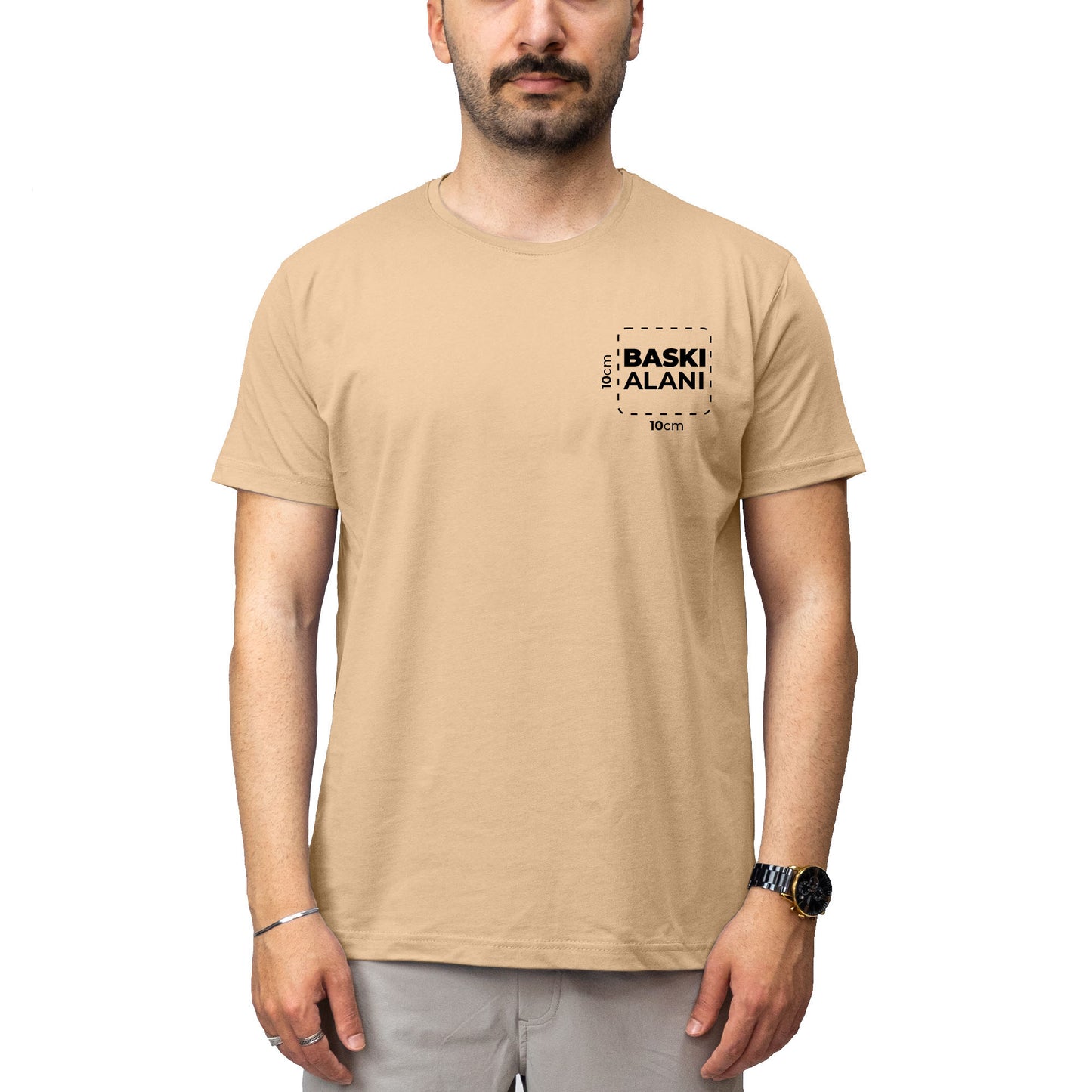 Logo Baskılı Krem Tişört Toptan