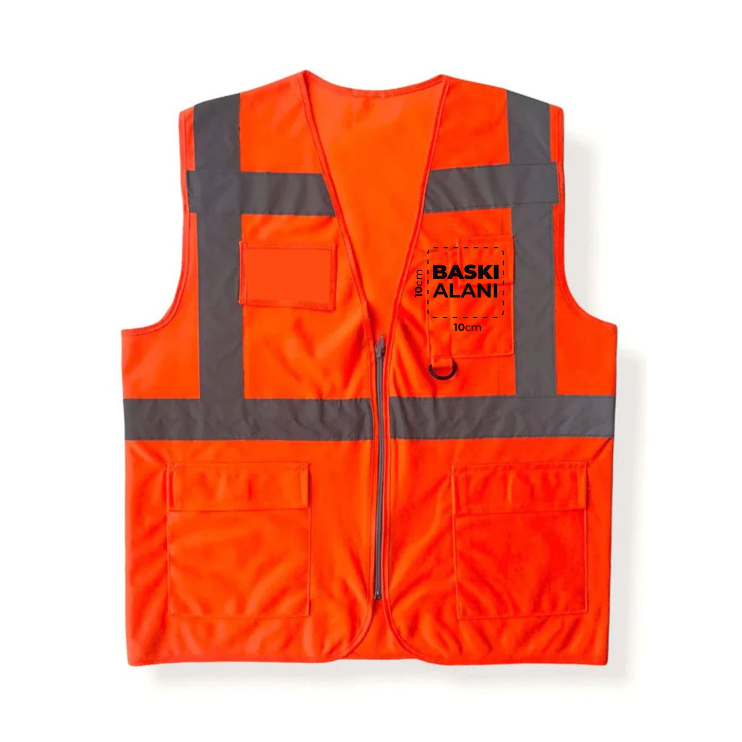 Logo Baskılı Reflektörlü Mühendis Yeleği Turuncu Baskılı Toptan