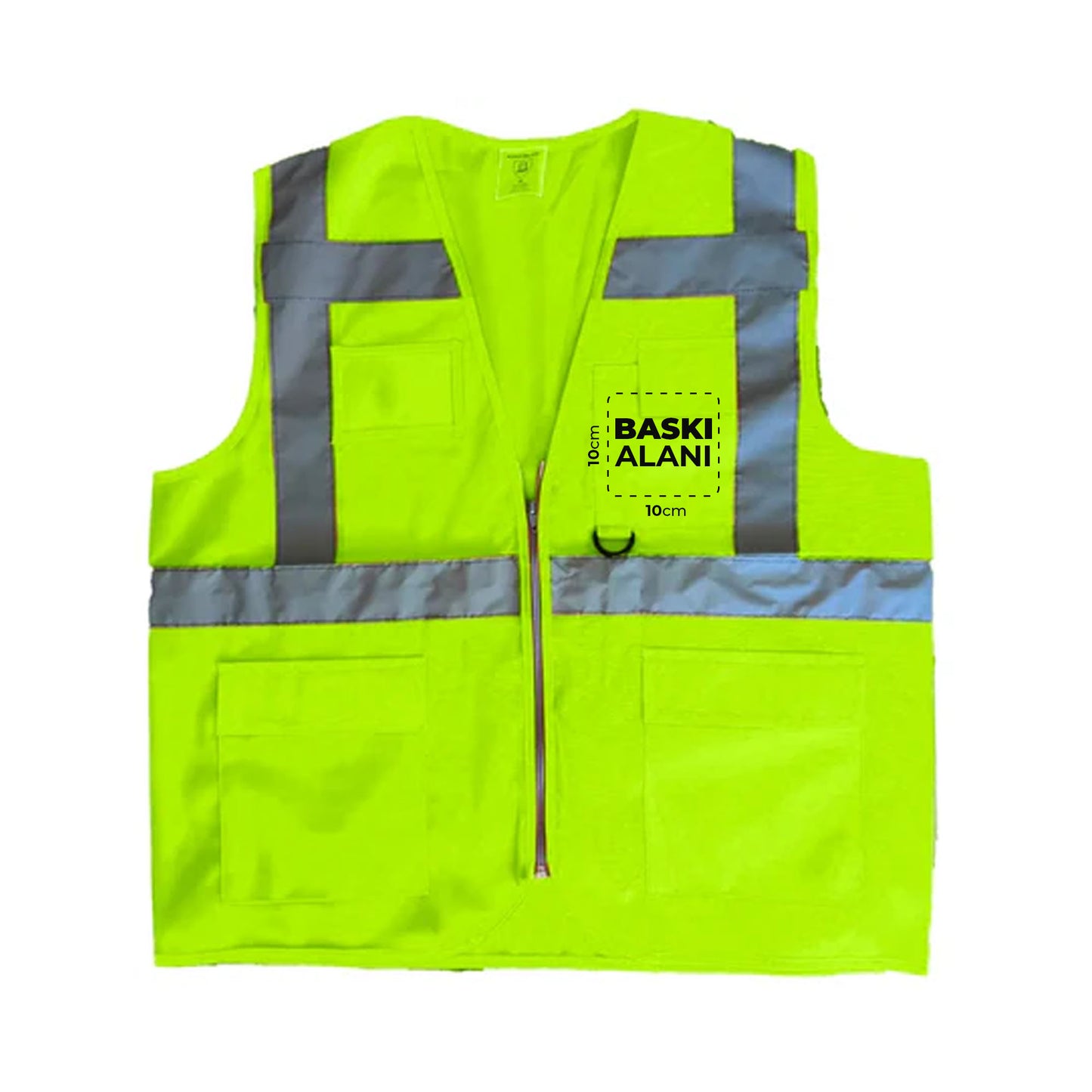 Logo Baskılı Reflektörlü Mühendis Yeleği Yeşil Baskılı Toptan