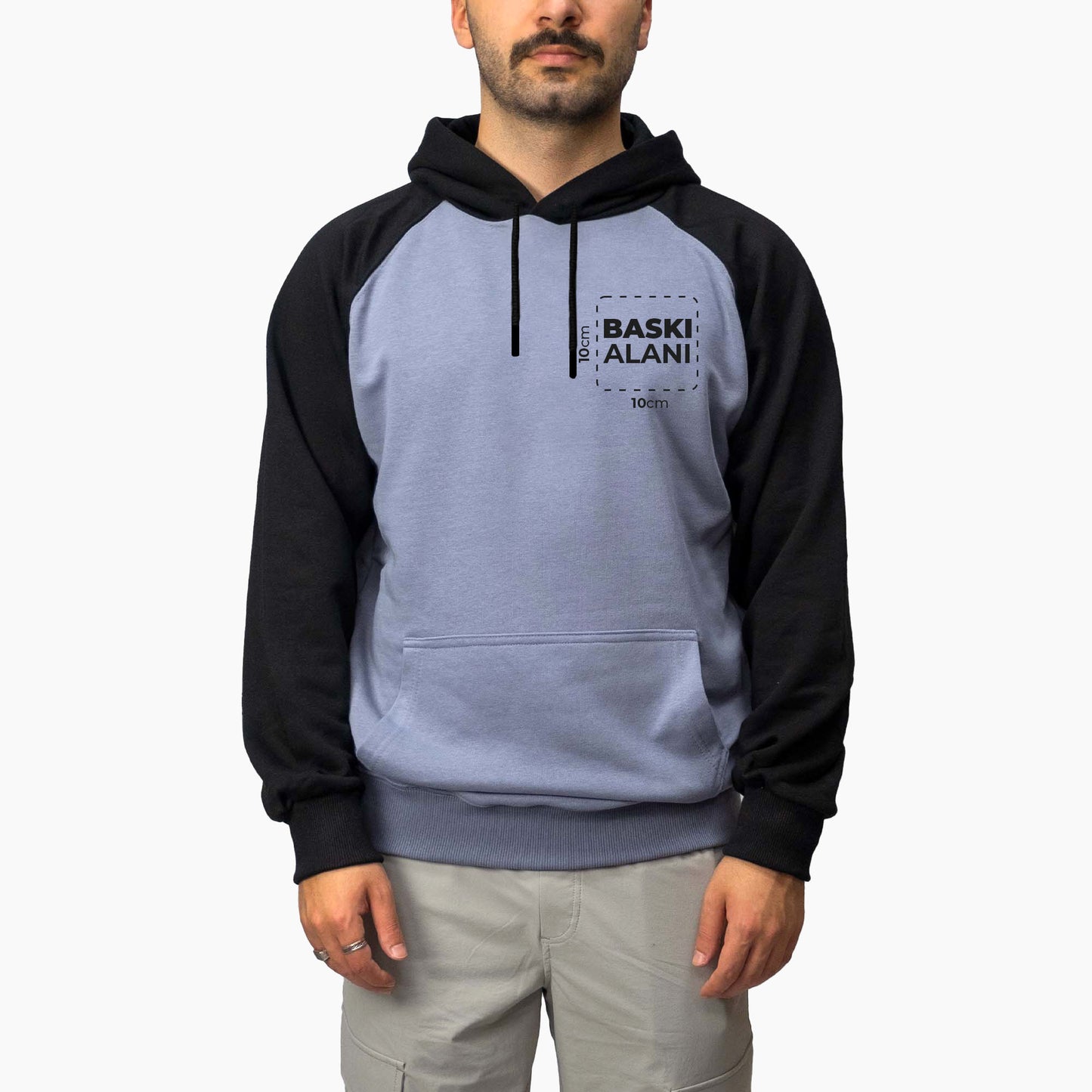 Baskılı Reglan Gövde Kapşonlu Sweatshirt Gri Toptan