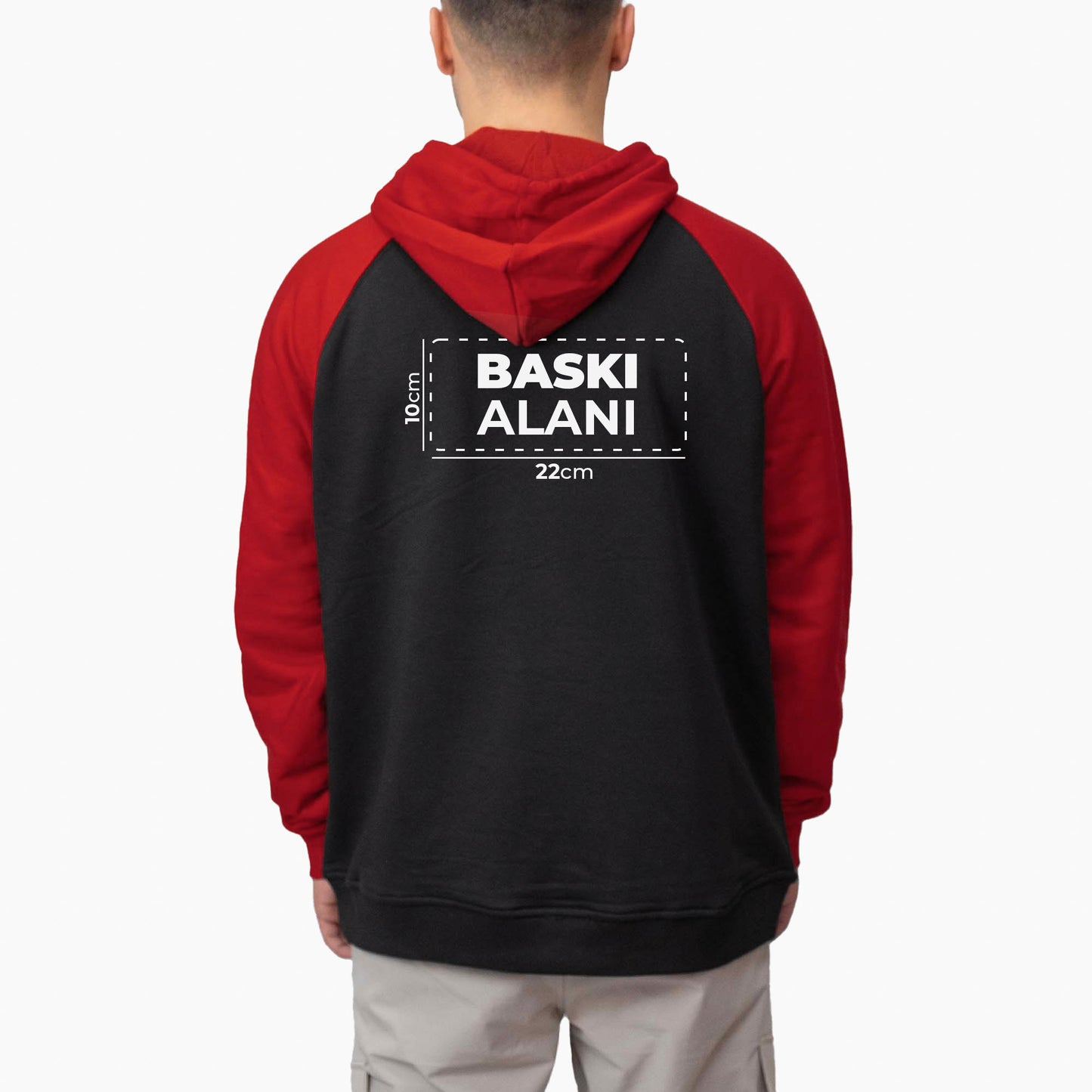Baskılı Reglan Kol Kapşonlu Sweatshirt Kırmızı Toptan