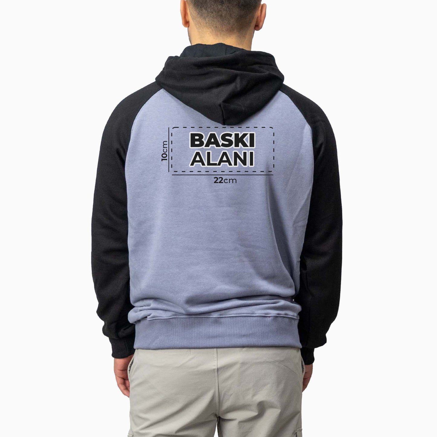 Baskılı Reglan Gövde Kapşonlu Sweatshirt Gri Toptan