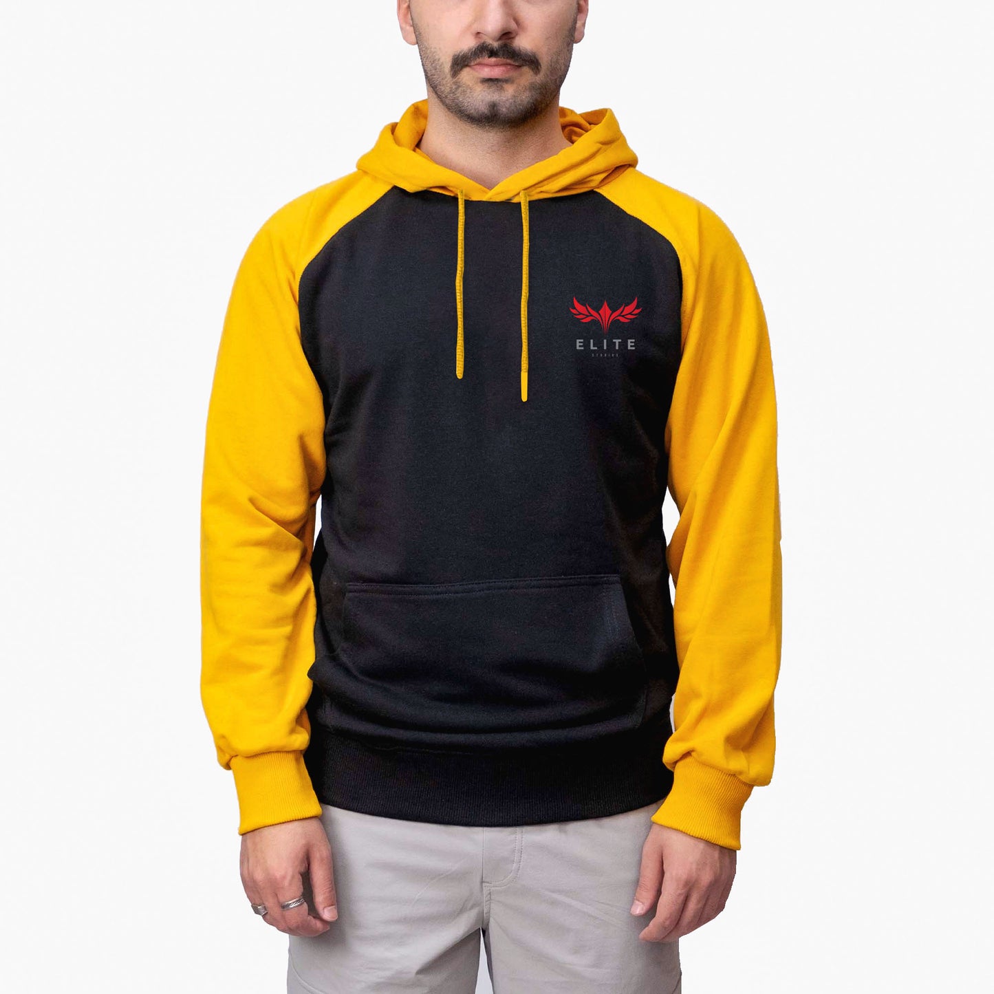 Baskılı Reglan Kol Kapşonlu Sweatshirt Sarı Toptan