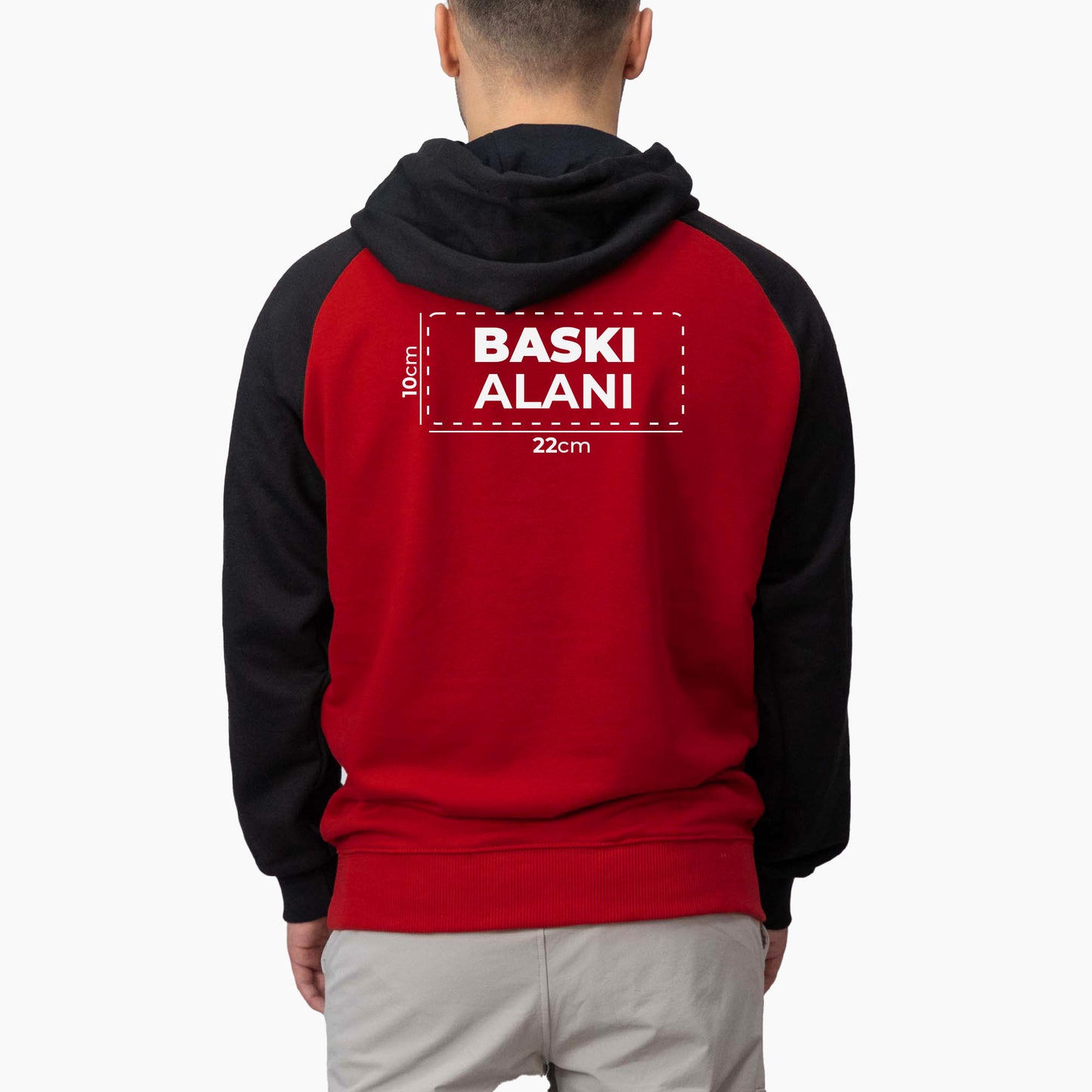 Baskılı Reglan Gövde Kapşonlu Sweatshirt Kırmızı Toptan