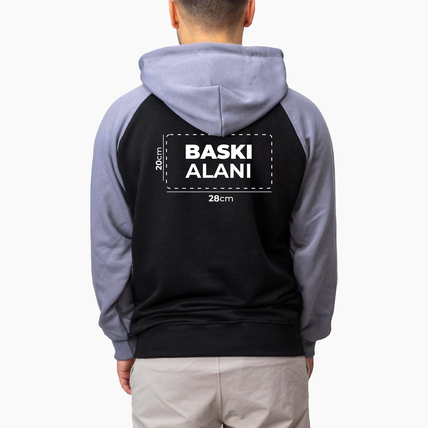 Baskılı Reglan Kol Kapşonlu Sweatshirt Gri Toptan