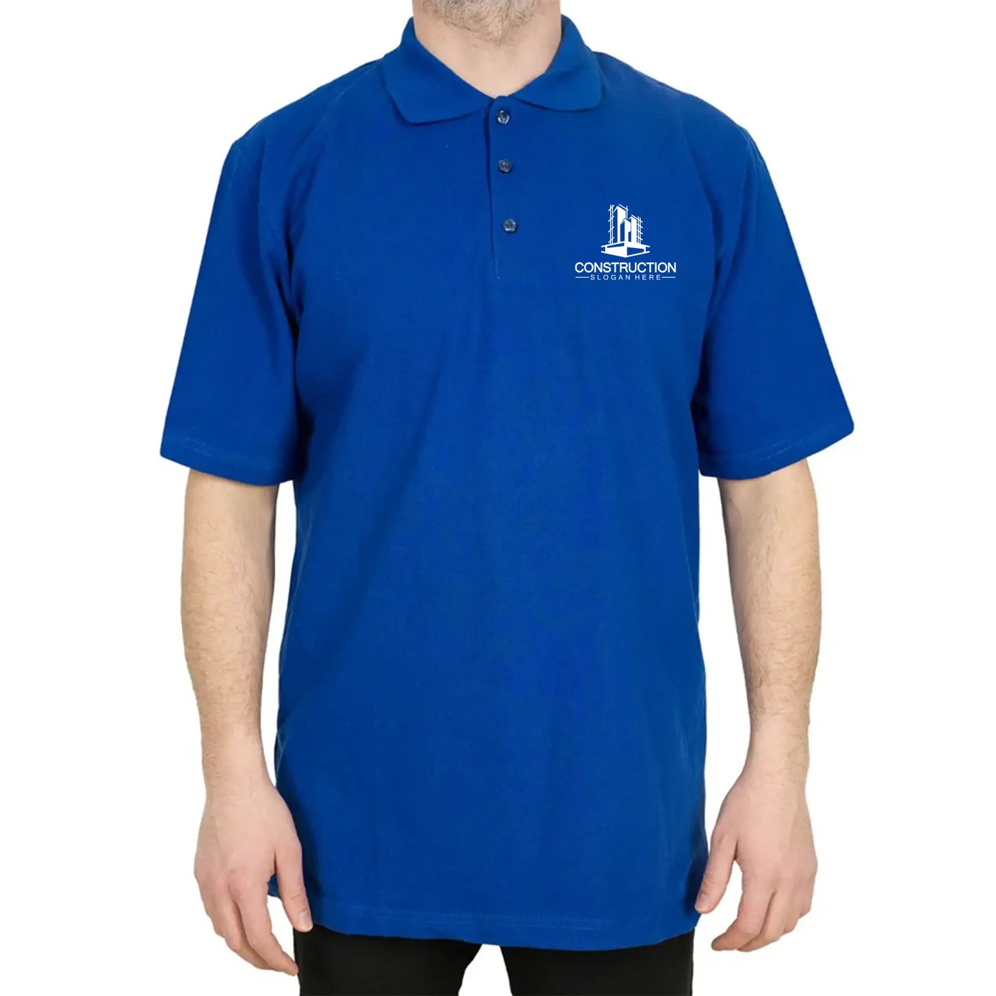 Logo Baskılı Polo Yaka Mavi Tişört Toptan