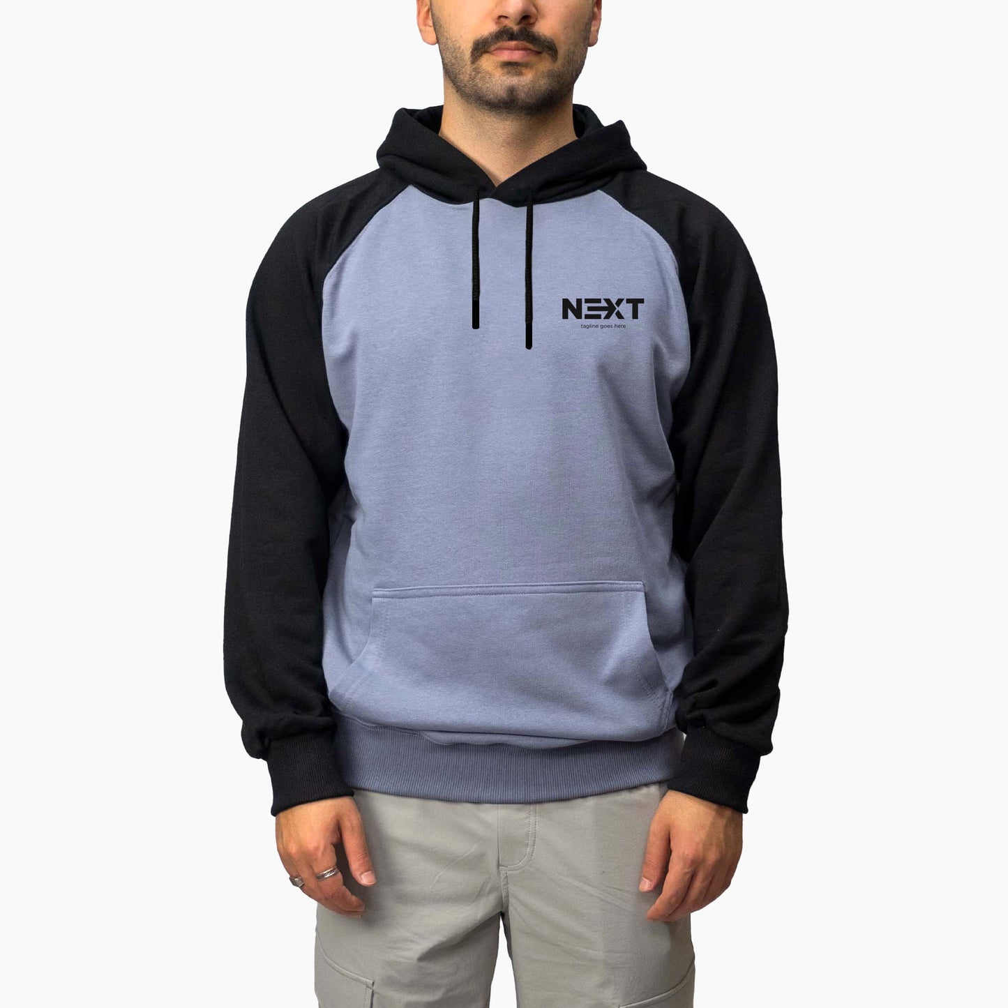 Baskılı Reglan Gövde Kapşonlu Sweatshirt Gri Toptan