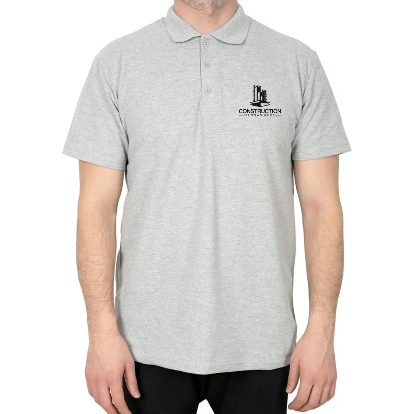 Logo Baskılı Polo Yaka Gri Tişört Toptan