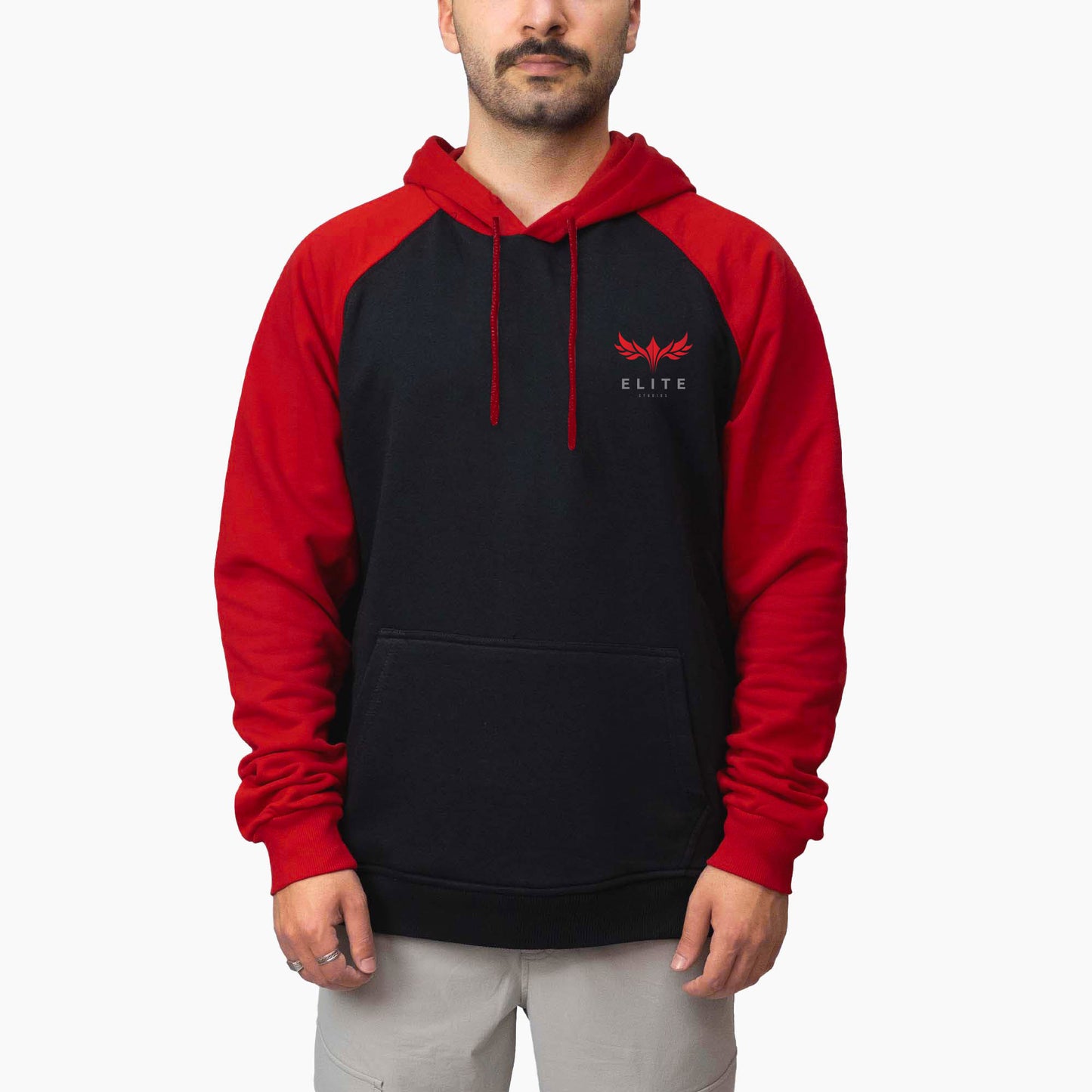 Baskılı Reglan Kol Kapşonlu Sweatshirt Kırmızı Toptan