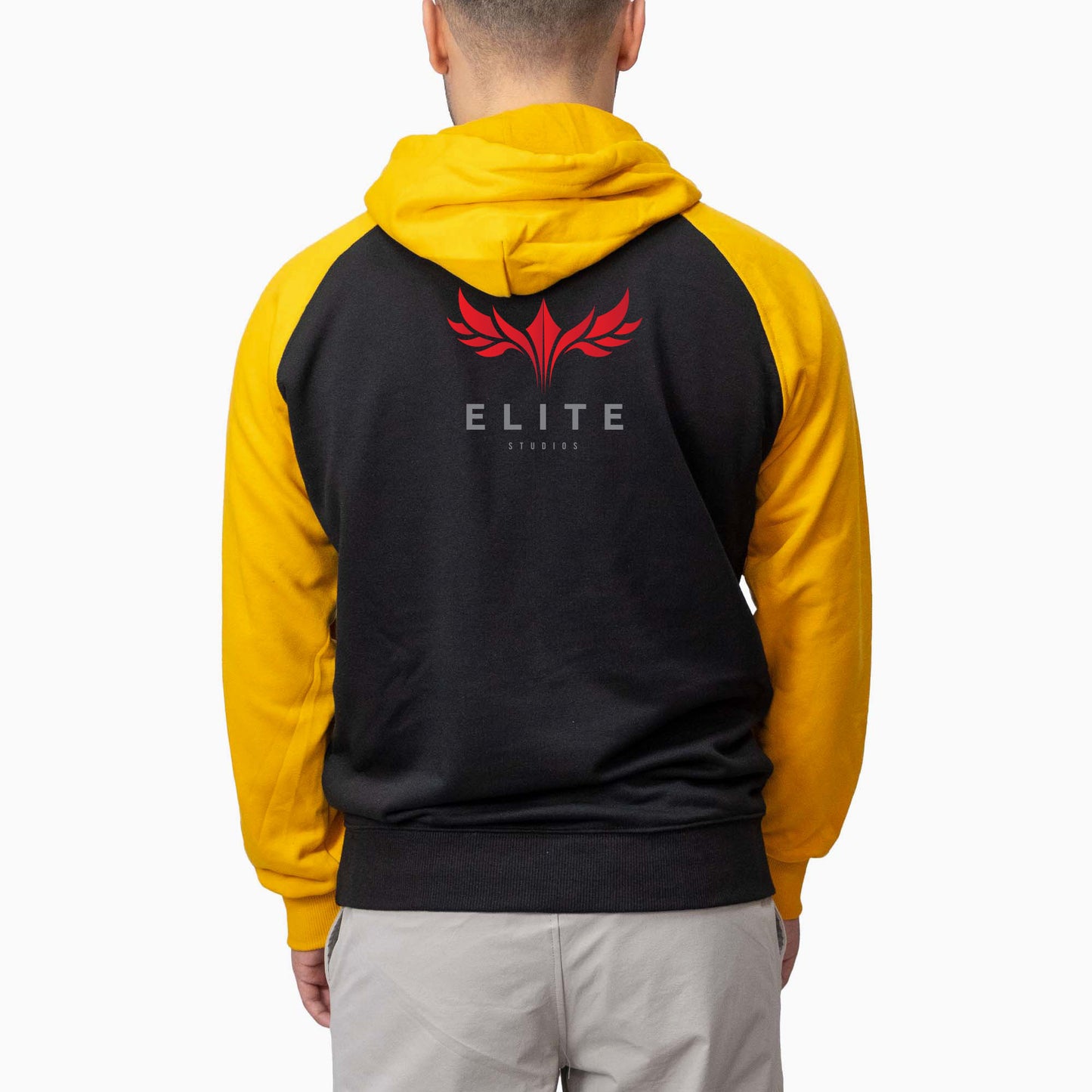 Baskılı Reglan Kol Kapşonlu Sweatshirt Sarı Toptan