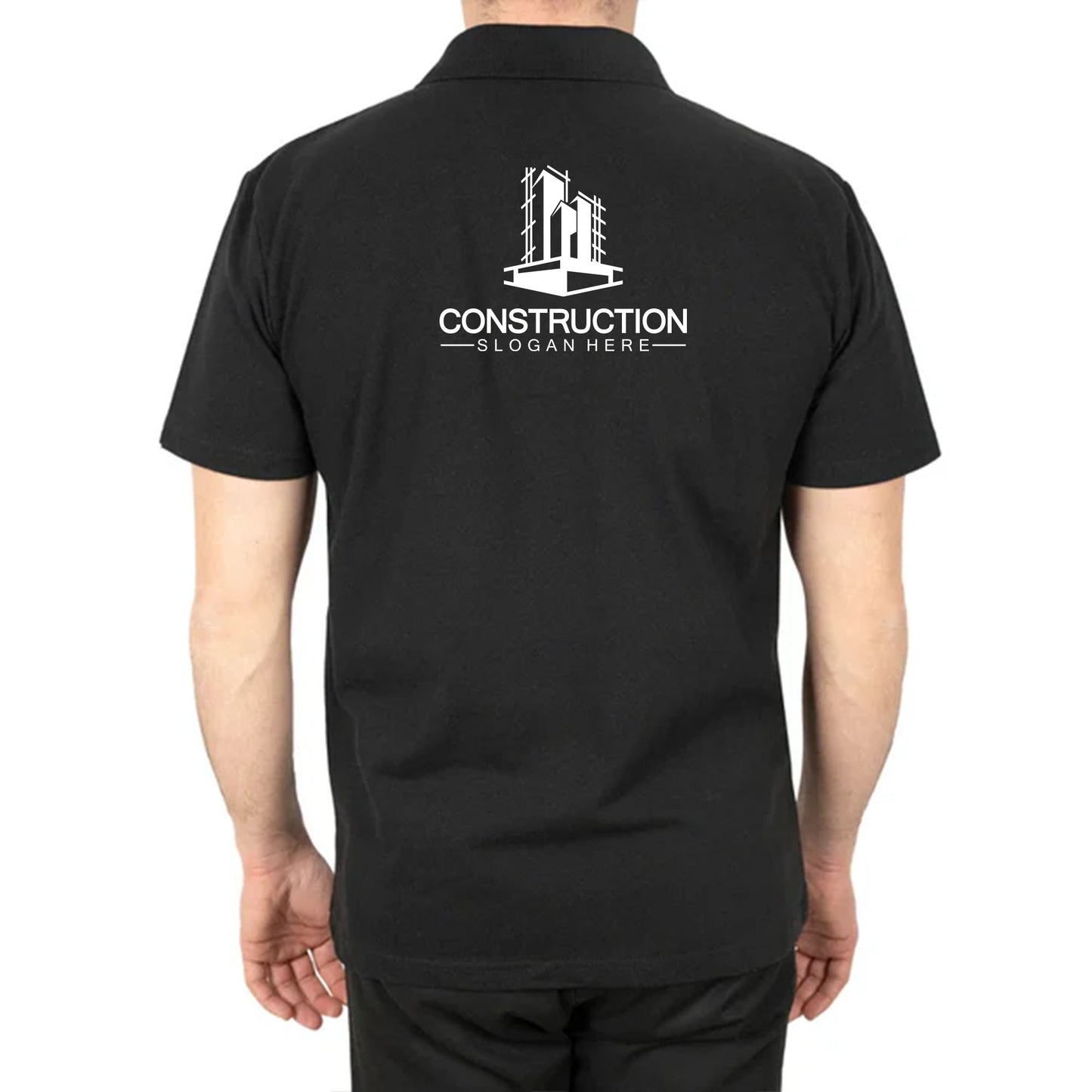 Logo Baskılı Polo Yaka Siyah Tişört Toptan