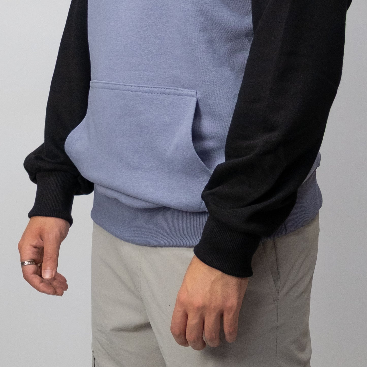 Baskılı Reglan Gövde Kapşonlu Sweatshirt Gri Toptan
