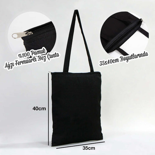 Abarth Logo Siyah Fermuarlı Bez Çanta Gabardin