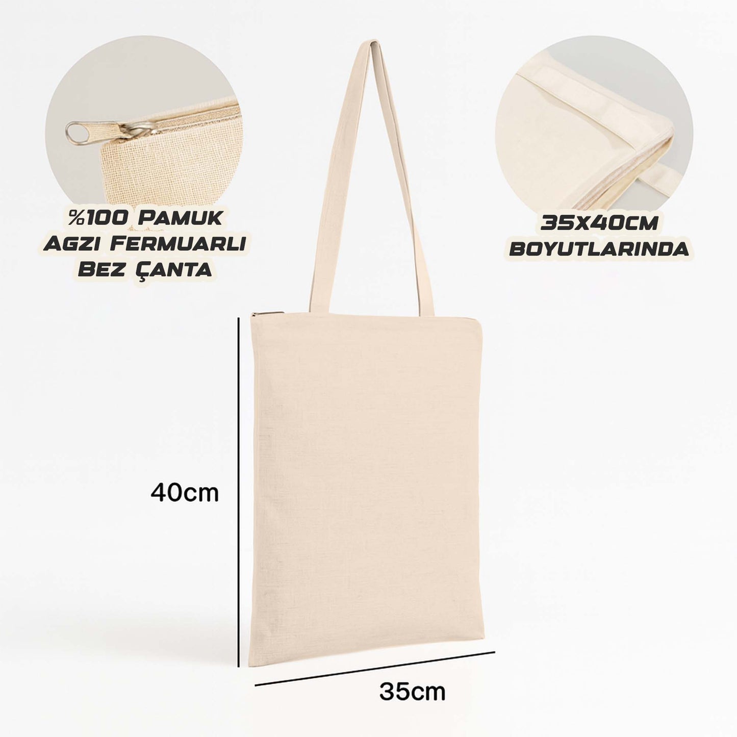 Yamaha R25 Vs Logo Krem Fermuarlı Bez Çanta Gabardin