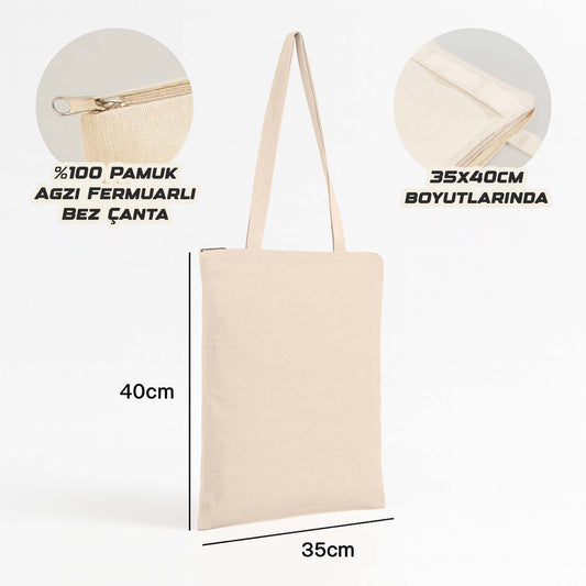 Hyundai Black LogoKrem Fermuarlı Bez Çanta Gabardin