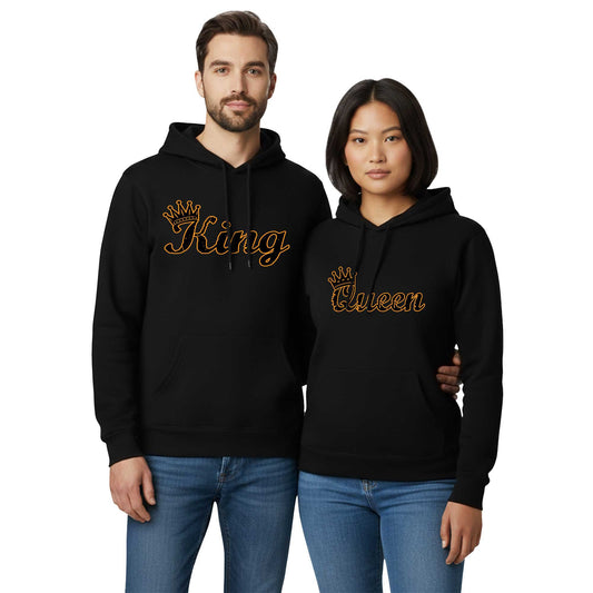 King Queen 1 Siyah Sevgili Çift Siyah Kapşonlu Sweatshirt Hoodie