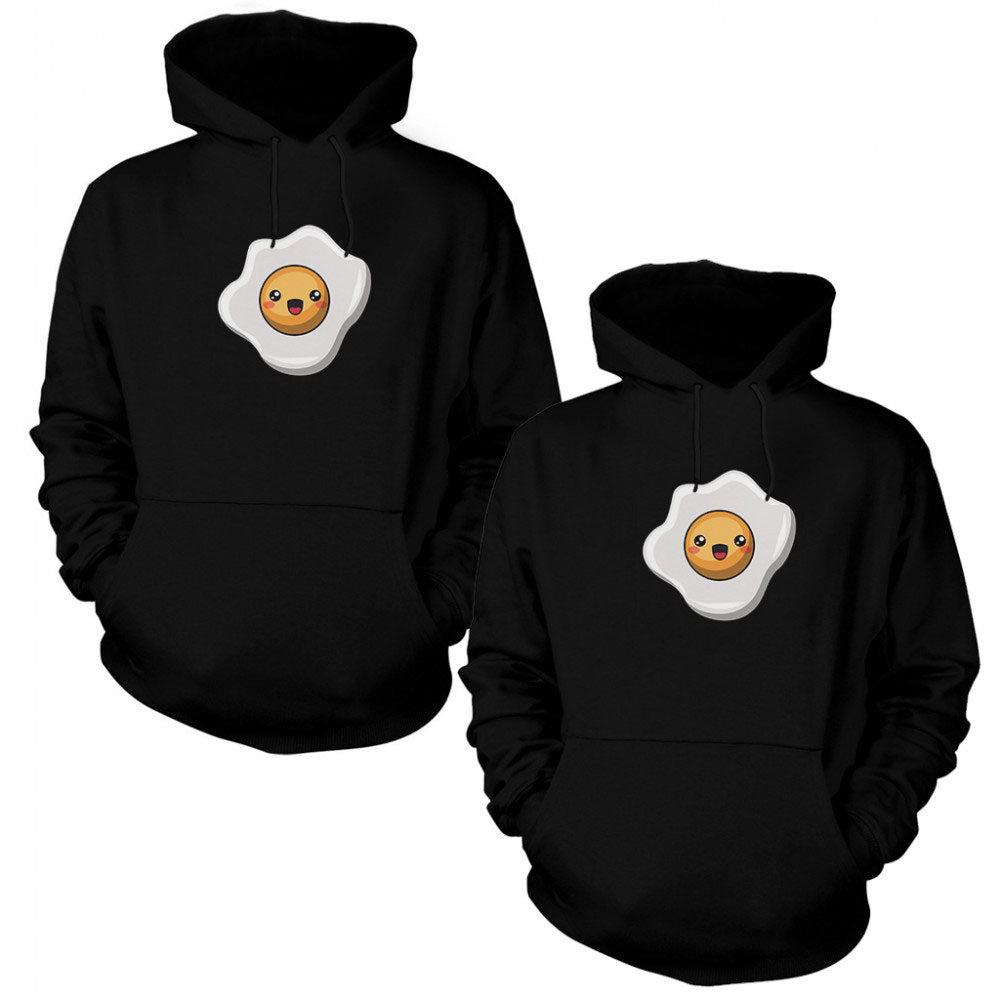 Kızarmış Yumurta Sevgili Çift Siyah Kapşonlu Sweatshirt Hoodie