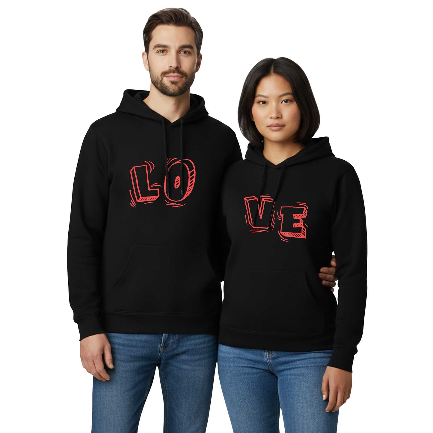 Love Siyah Sevgili Çift Siyah Kapşonlu Sweatshirt Hoodie