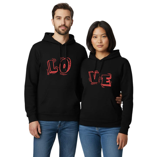 Love Siyah Sevgili Çift Siyah Kapşonlu Sweatshirt Hoodie