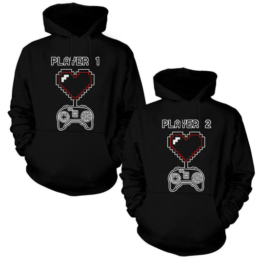 Gamer Player 1 2 Sevgili Çift Siyah Kapşonlu Sweatshirt Hoodie