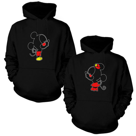 Love Mouse Sevgili Çift Siyah Kapşonlu Sweatshirt Hoodie