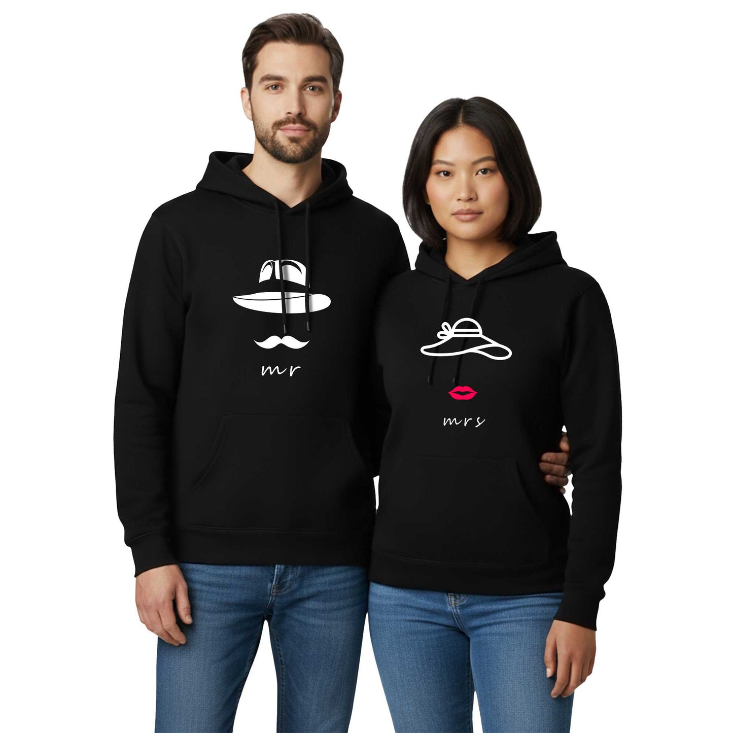Mr. And Mrs. Hat Sevgili Çift Siyah Kapşonlu Sweatshirt Hoodie