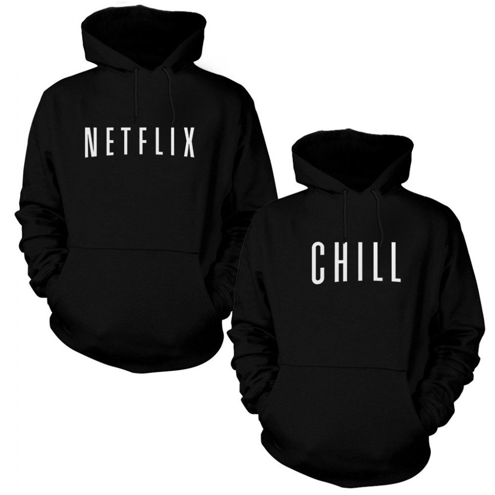Netflix Chill Sevgili Çift Siyah Kapşonlu Sweatshirt Hoodie