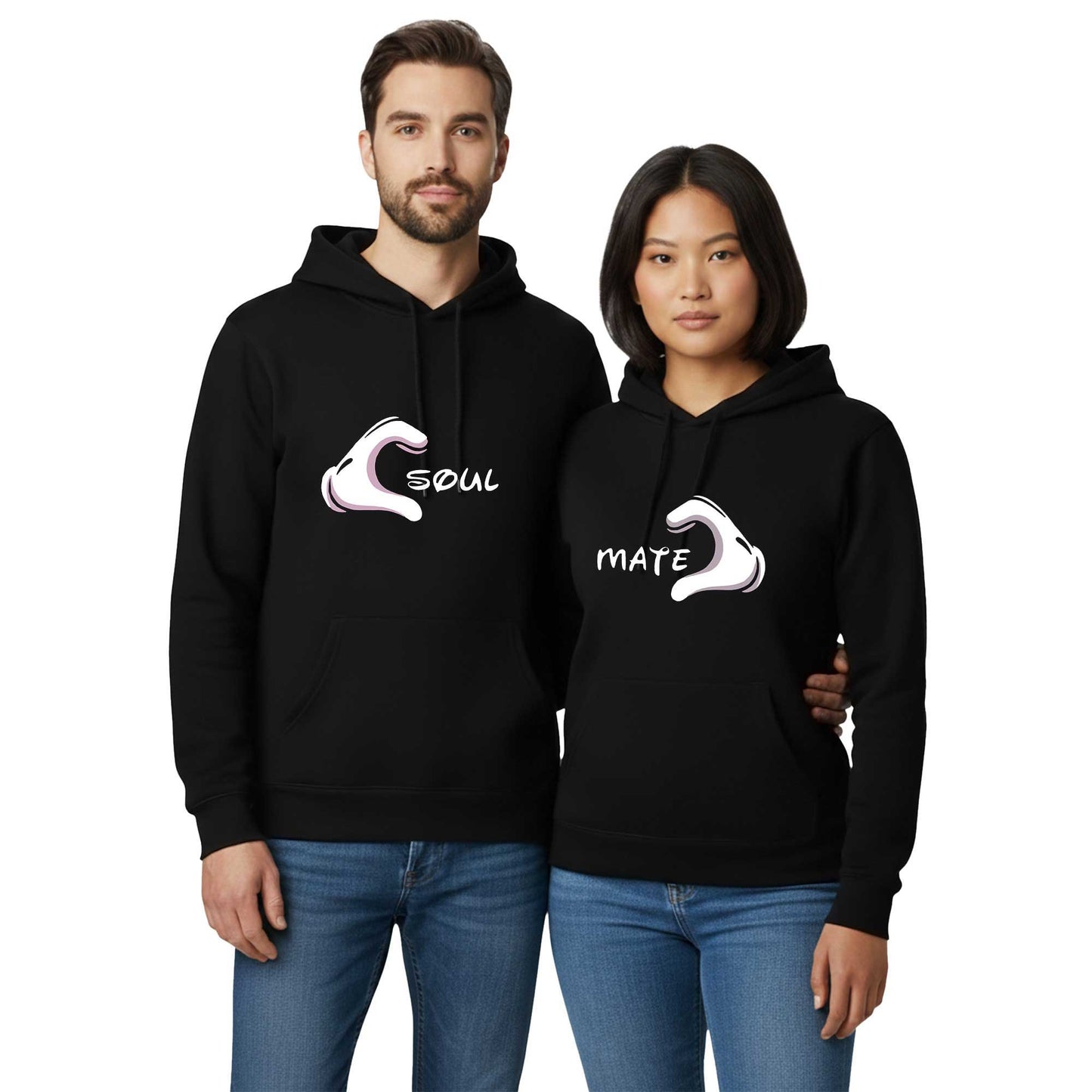 Soul Mate Sevgili Çift Siyah Kapşonlu Sweatshirt Hoodie