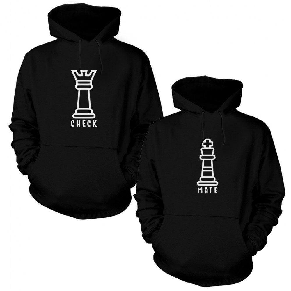 Şah Mat Sevgili Çift Siyah Kapşonlu Sweatshirt Hoodie