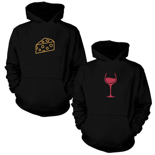 Cheese and Wine Sevgili Çift Siyah Kapşonlu Sweatshirt Hoodie