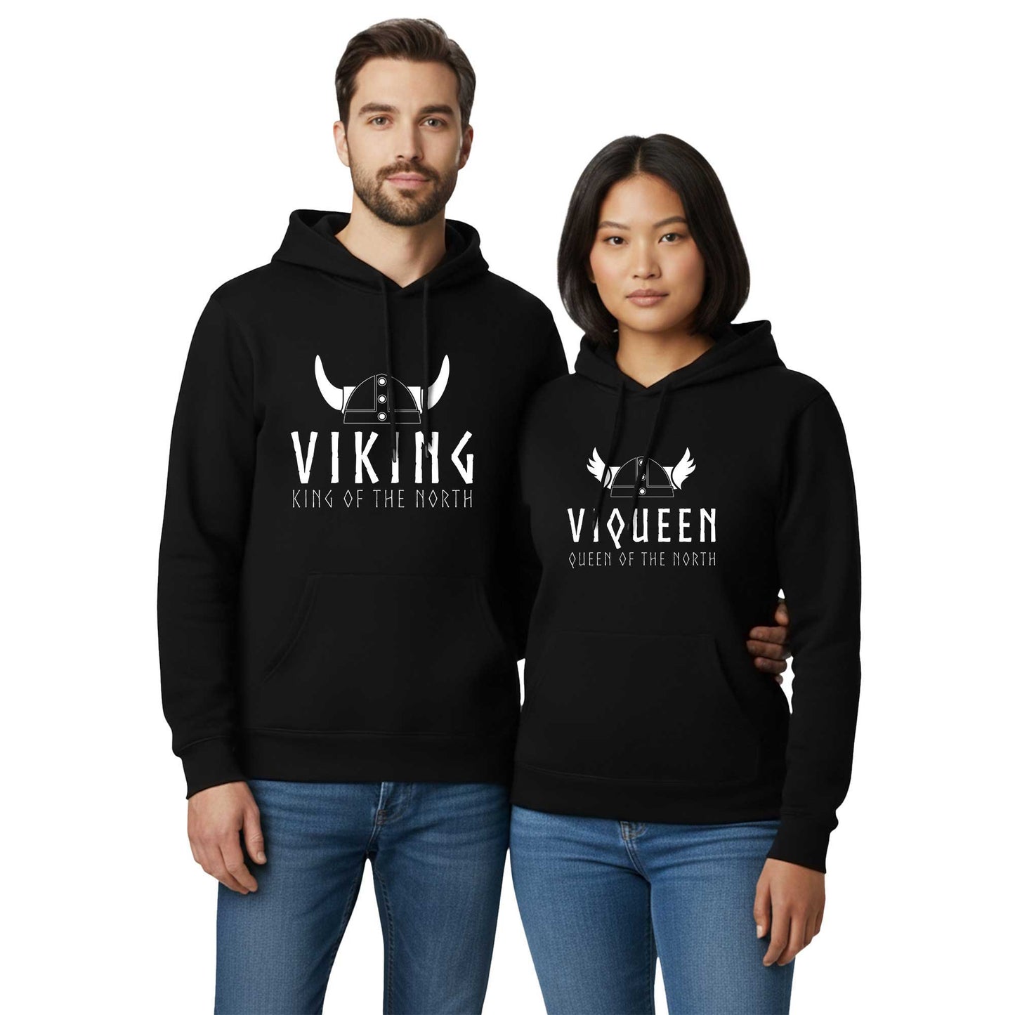 Viking Viqueen Sevgili Çift Siyah Kapşonlu Sweatshirt Hoodie