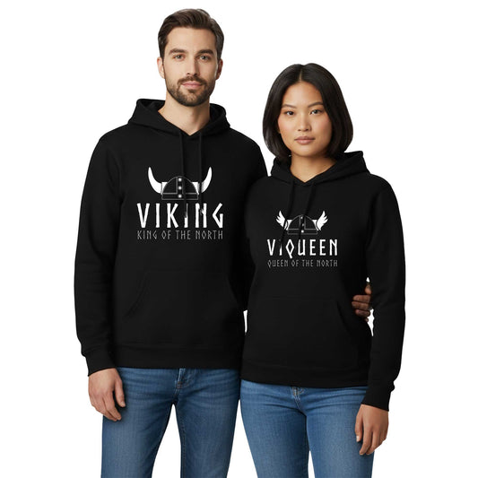 Viking Viqueen Sevgili Çift Siyah Kapşonlu Sweatshirt Hoodie