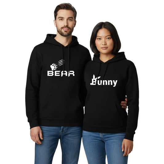 Bear Bunny Sevgili Çift Siyah Kapşonlu Sweatshirt Hoodie