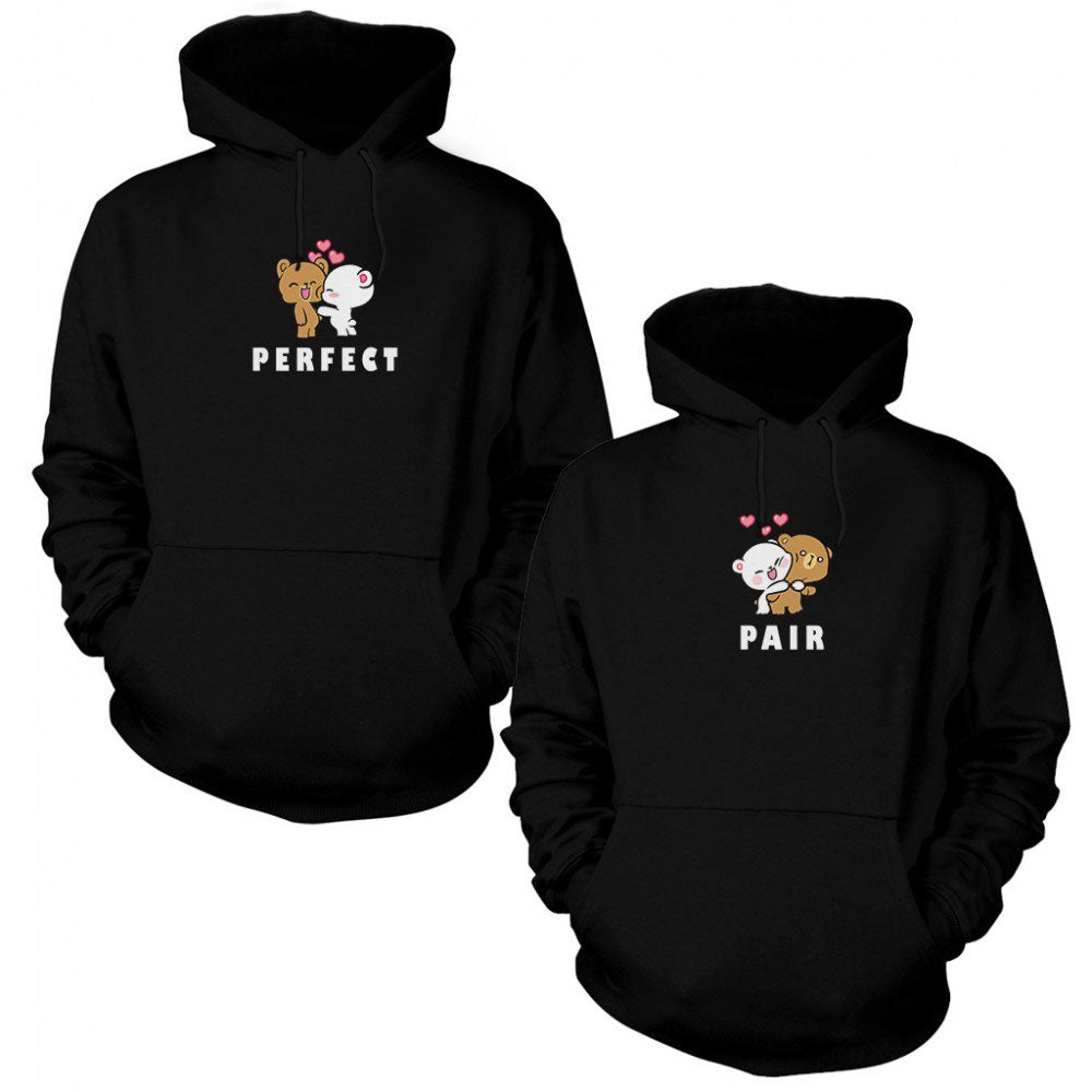 Mükemmel Sevgili Çift Siyah Kapşonlu Sweatshirt Hoodie
