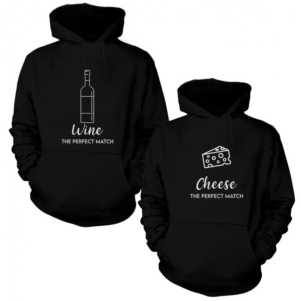 Wine Chesee Perfect Sevgili Çift Siyah Kapşonlu Sweatshirt Hoodie
