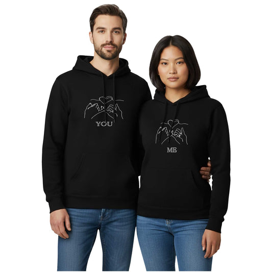 You and Me Sevgili Çift Siyah Kapşonlu Sweatshirt Hoodie