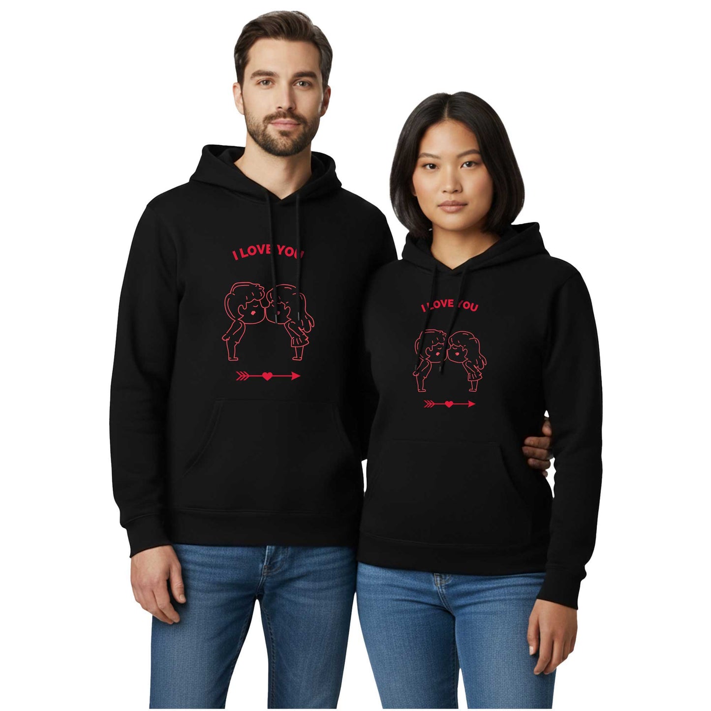 I Love You Kiss Sevgili Çift Siyah Kapşonlu Sweatshirt Hoodie