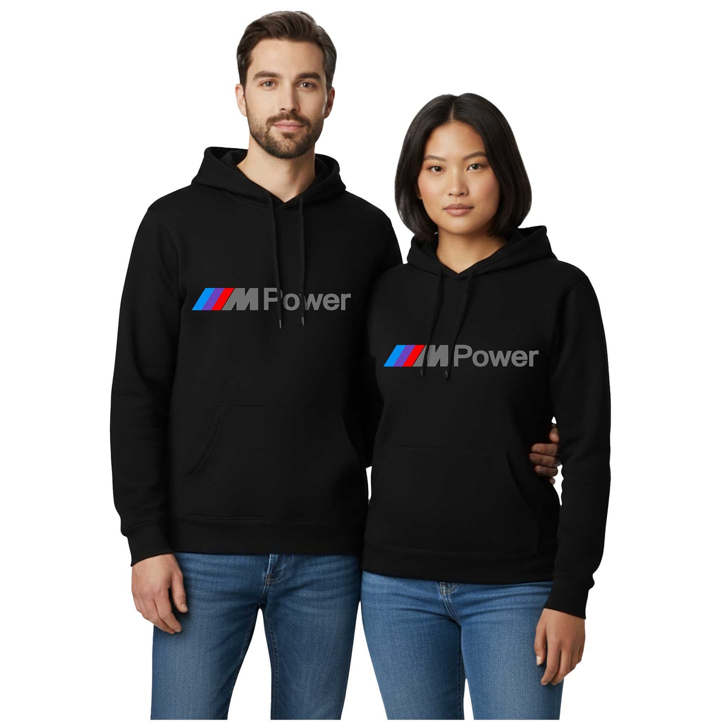 BMW M Power Text Sevgili Çift Siyah Kapşonlu Sweatshirt Hoodie