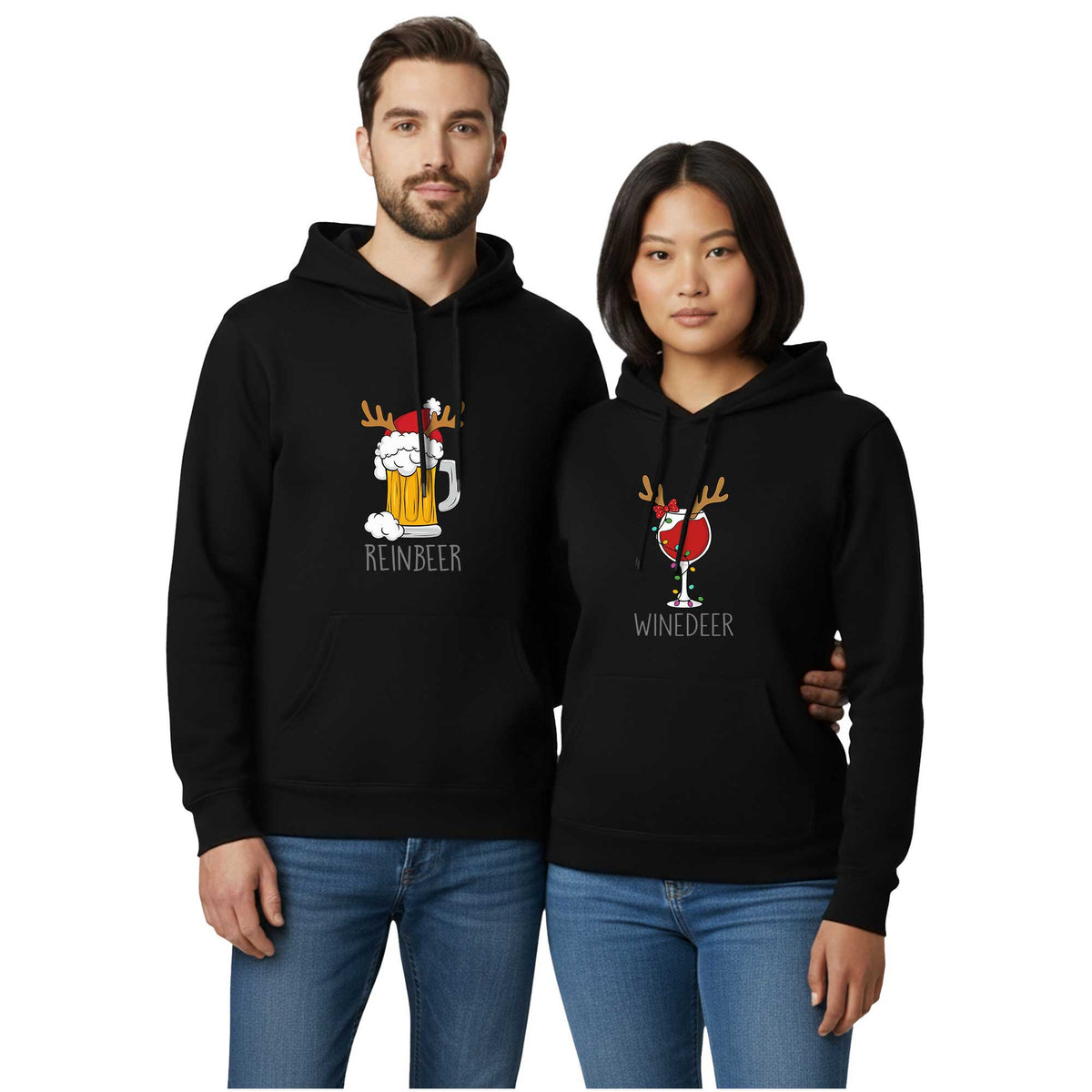 Reinbeer Winedeer Sevgili Çift Siyah Kapşonlu Sweatshirt Hoodie
