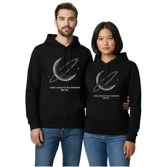 Spaceship Sevgili Çift Siyah Kapşonlu Sweatshirt Hoodie